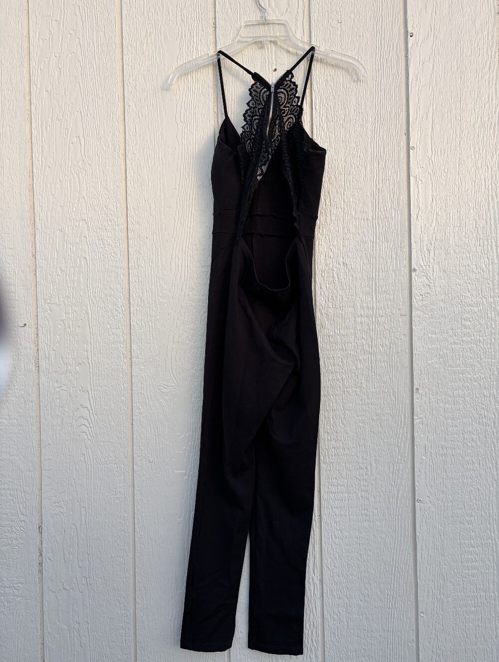 Cherry Mellow Lace-Trim Black Jumpsuit with Spaghetti Straps Women's Size L - Picture 8 of 14